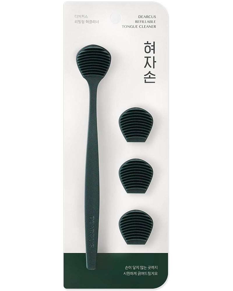 DEARCUS Store Korean Tongue Scraper with 3 Replaceable Heads - 100% BPA Free TPE Tongue Cleaner - Reduce Bad Breath & Without Hurt - Hygienic Scraper - Modern & Simple Design (Deep Green) - Image 1